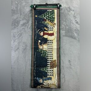 Sandi Gore Evens Tapestry Table Runner 72”x13” Snowmen Merry Christmas Rabbits
